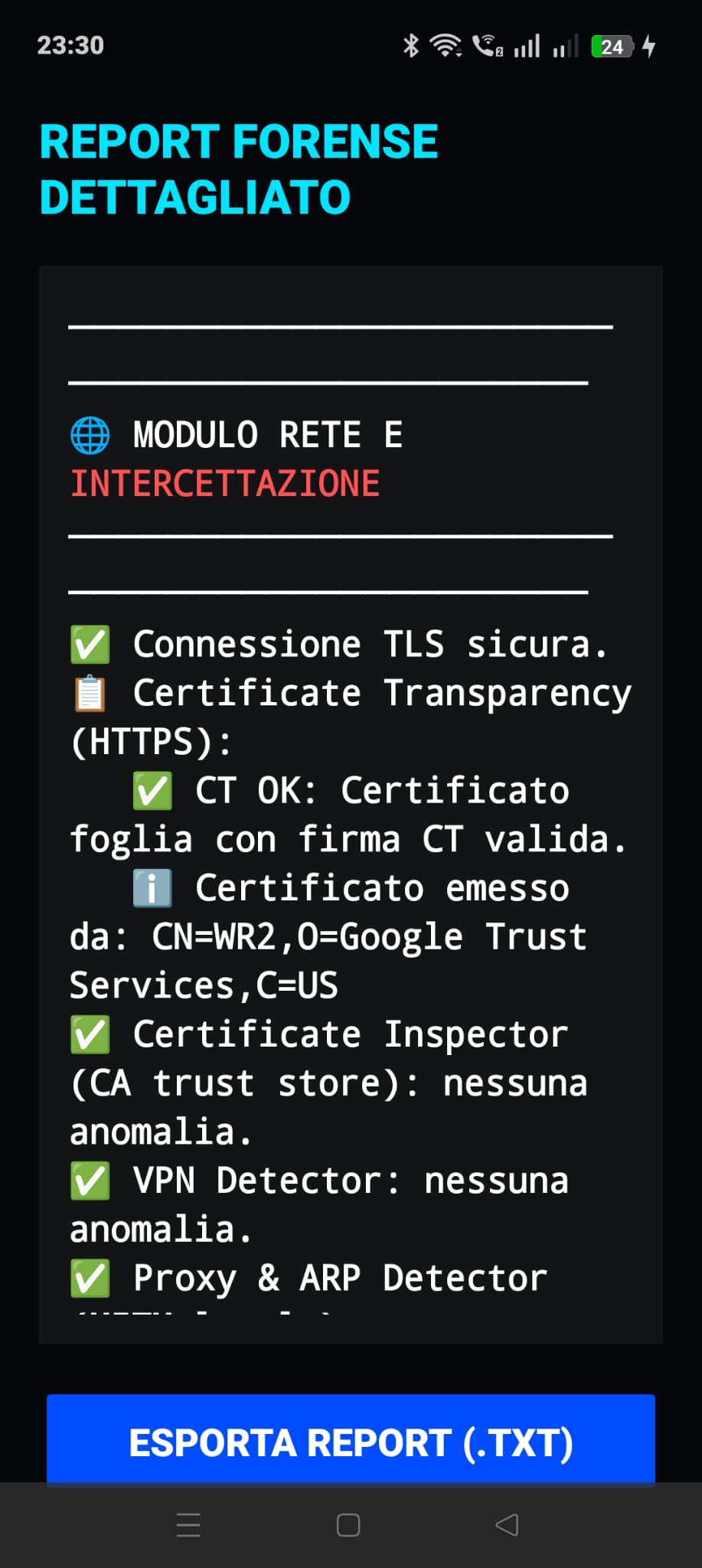 Report rete e intercettazione